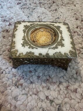 Vintage Victorian Style Enamel On Metal trinket box